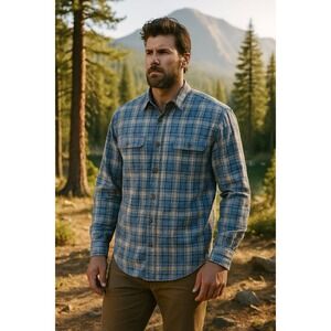 Carhartt Men's XL Plaid Button Up Shirt Blue Yellow Long Sleeve Cotton Workwear